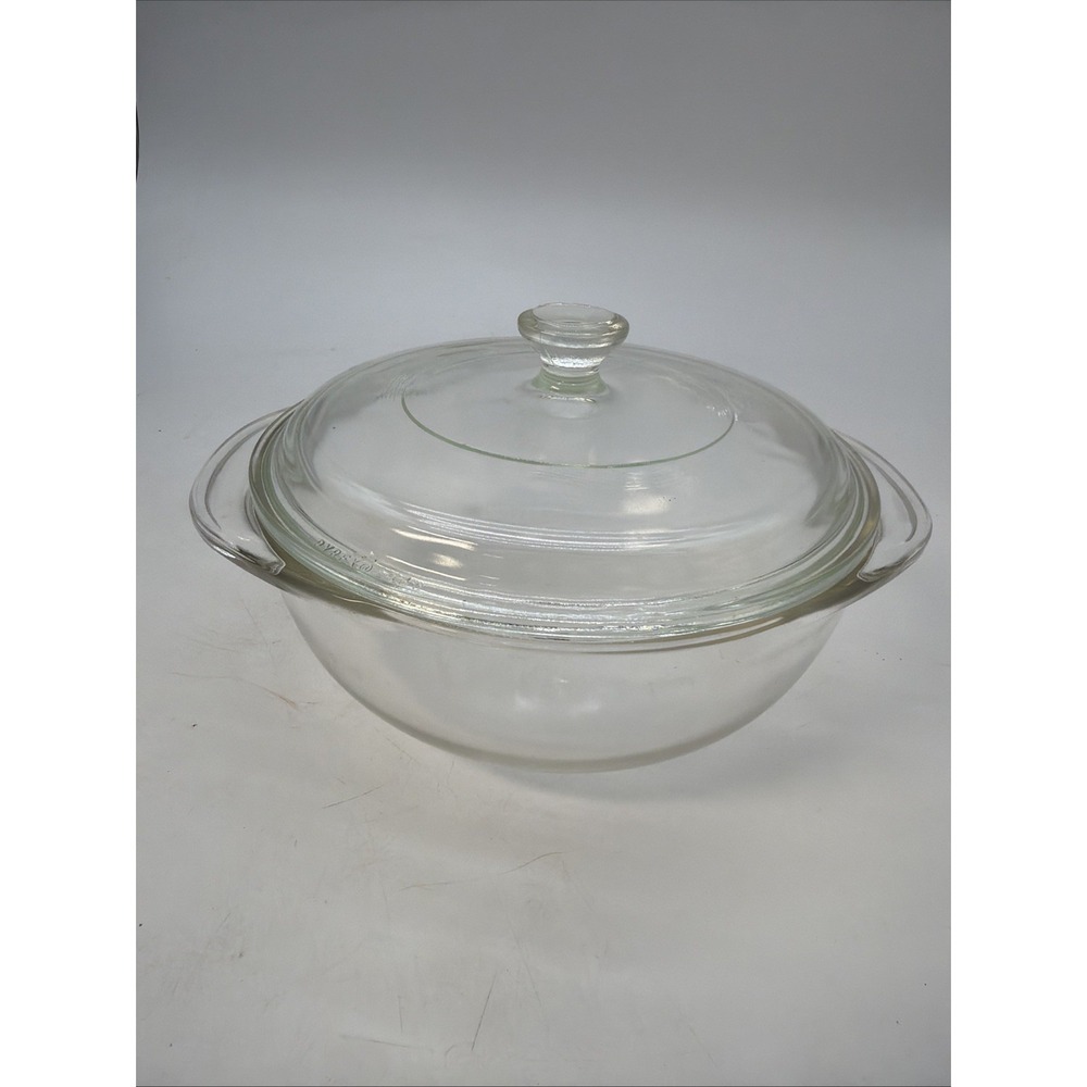Vintage Pyrex #022 Clear Glass Round 1 QT Covered Casserole Baking Dish w/Lid